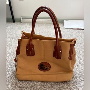 Vintage Dooney & Bourke Classic Tan and Brown Leather Tote Bag